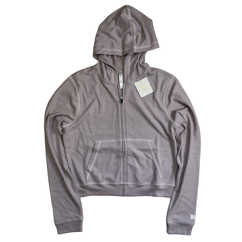 Fabletics Women's XS Zip-Up Waffle Hoodie Muted Mauve Petal Pockets Ribbed Cuffs - Picture 14 of 15